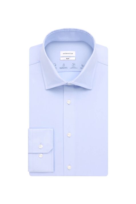 Camisa Hombre Seidensticker Slim No Plancha Lisa cuello Italiano Manga larga