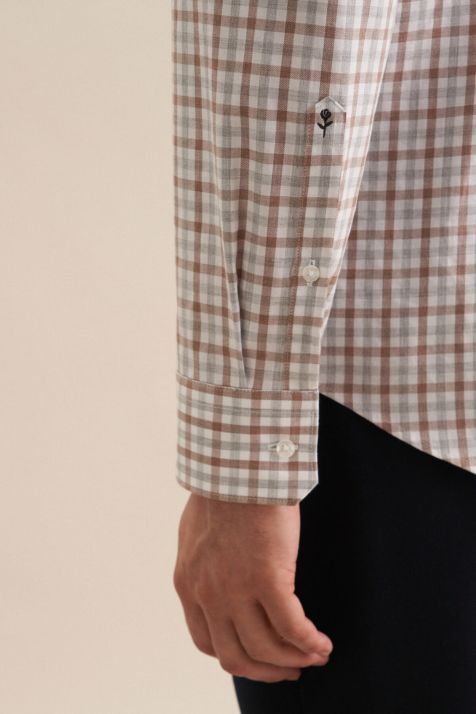Men's Shirt Seidensticker Slim Not Iron Check collar Button down Long sleeve