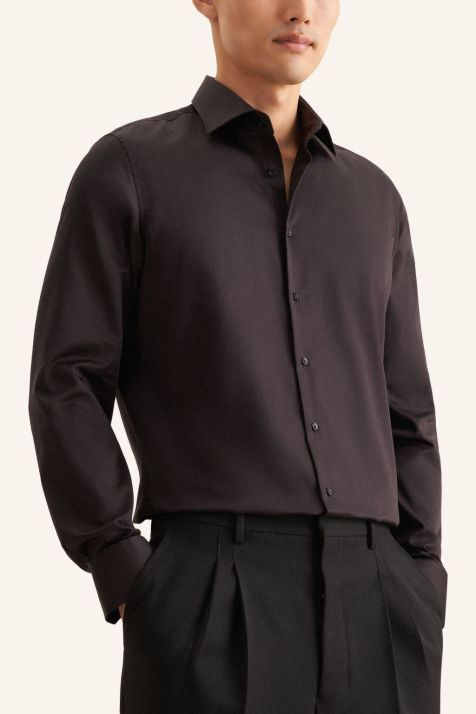 Men's Shirt Seidensticker Regular Not Iron Plain collar Italian Long sleeve