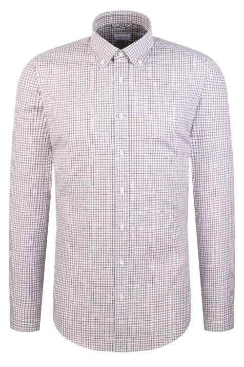 Men's Shirt Seidensticker Slim Not Iron Check collar Button down Long sleeve