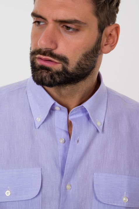 Men's Shirt Aplomb Classic Plain 100% linen collar Button down Short sleeve
