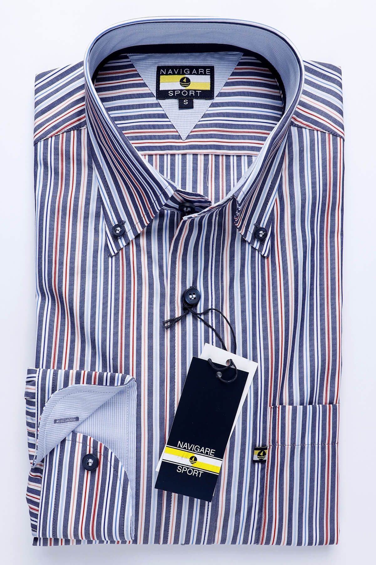 Hemd Herren Navigare Classic Streifen 100% Baumwolle kragen Button 