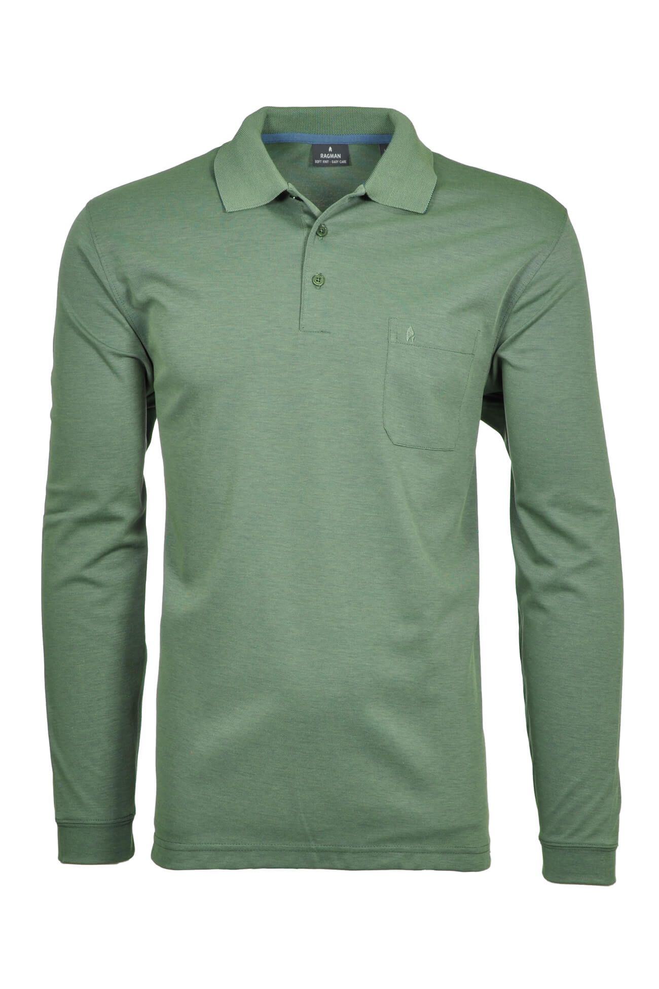 Ragman Maglietta Uomo A Maniche Corte Verde Scuro: Taglia L, 100% Cotone, Vestibilità Comoda, Colletto Rialzato E Polsini
