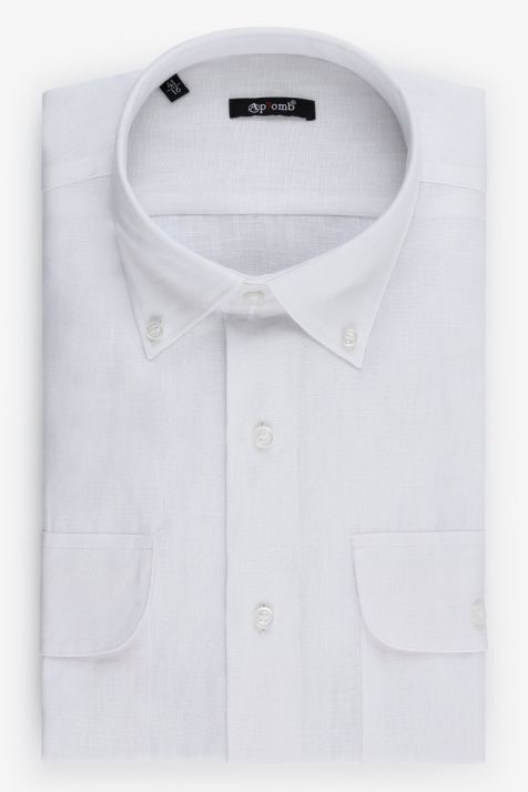 Men's Shirt Aplomb Classic Plain 100% linen collar Button down Long sleeve
