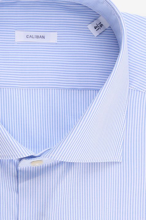 Camisa Hombre Caliban Regular Rayas 100% algodón cuello Francés Manga larga