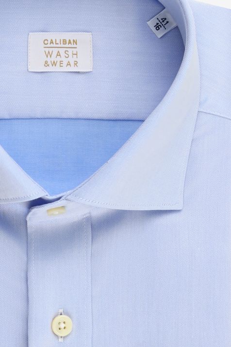 Camisa Hombre Caliban Regular No Plancha Lisa 97% algodón 3% Dow XLA cuello Francés Manga larga
