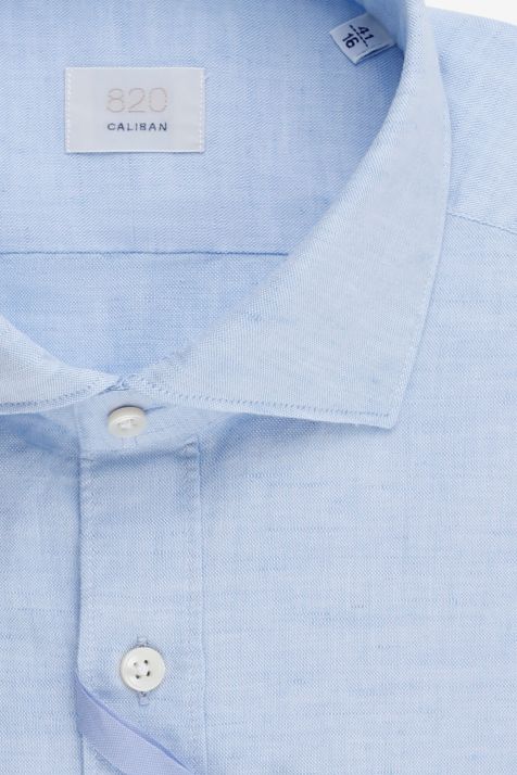 Men's Shirt Caliban Regular Plain 60% cotton 40% linen collar French Long sleeve