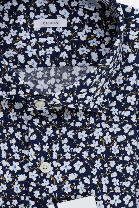 Camisa Hombre Caliban Regular Estampada 100% algodón cuello Francés Manga larga