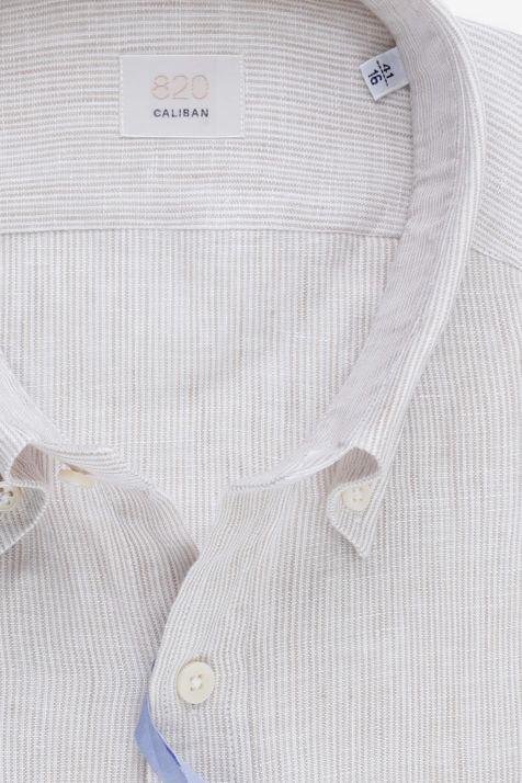 Hemd Herren Caliban Regular Streifen 100% Leinen kragen Button-Down Lange Ärmel