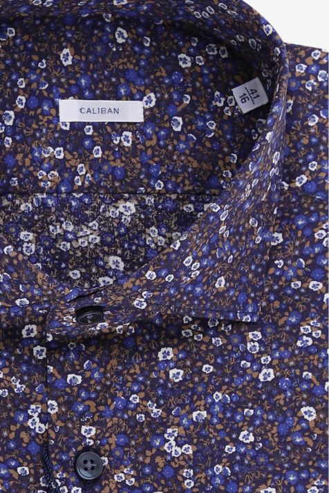 Men's Shirt Caliban Regular Patterned 97% cotton 3% elastan collar French Long sleeve