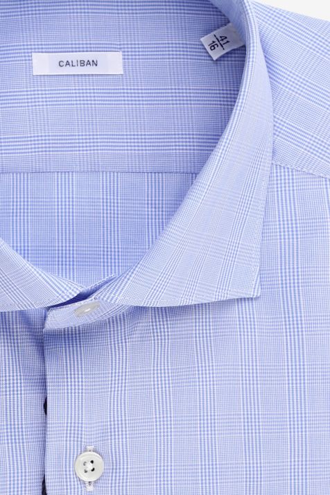 Men's Shirt Caliban Regular Check 100% cotton collar French Long sleeve