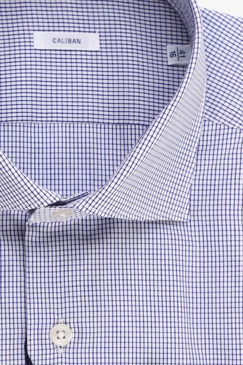 Chemise Homme Caliban Regular Carreaux 100% coton col Italien Manche longue