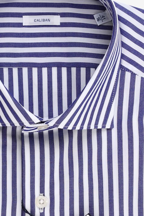 Men's Shirt Caliban Regular Stripe 100% cotton collar French Long sleeve