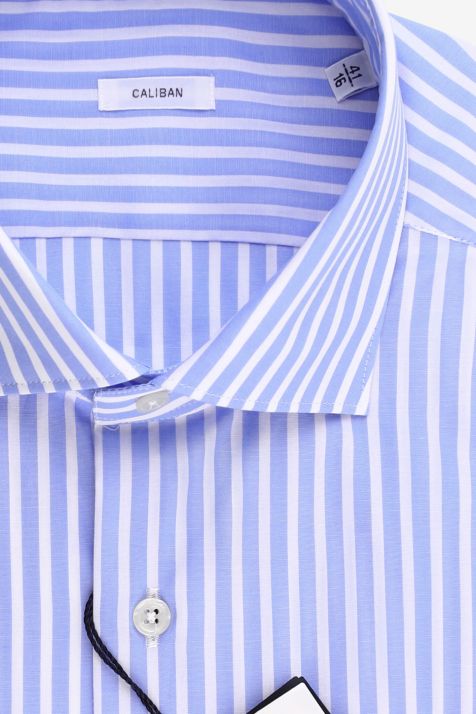 Chemise Homme Caliban Regular Rayures 100% coton col Italien Manche longue