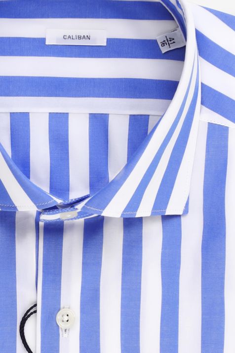 Men's Shirt Caliban Regular Stripe 100% cotton collar French Long sleeve