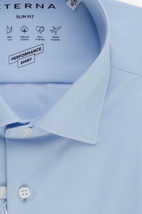 Camisa Hombre Eterna Slim No Plancha Lisa 70% poliéster, 30% algodón cuello Italiano Manga larga