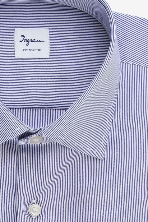 Chemise Homme Ingram Classic Sans Repassage Rayures 100% coton col Italien Manche longue