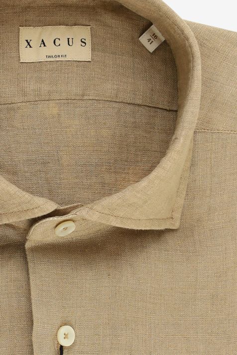 Men's Shirt Xacus Regular Plain 100% linen collar French Long sleeve