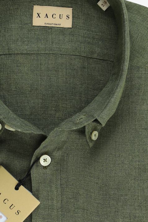 Men's Shirt Xacus Classic Plain 100% linen collar Button down Long sleeve