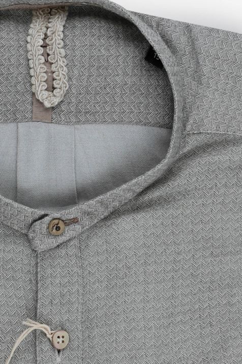 Hemd Herren DNL Slim Halb Unifarben 15% Wolle 85% V kragen Mandarinkragen Lange Ärmel
