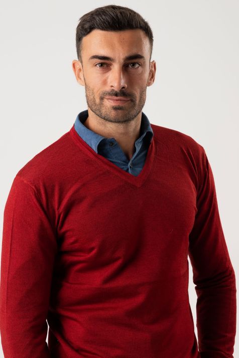 Strickwaren Herren Privati Firenze V-Ausschnitt Slim Einfarbig 100% Merinowolle