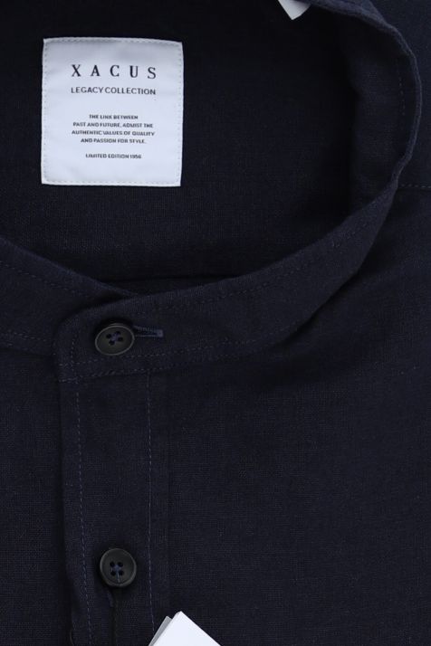 Men's Shirt Xacus Regular Plain 55% linen 45% cotton collar Mandarin Long sleeve