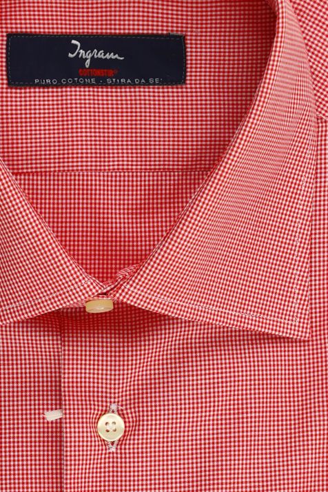 Men's Shirt Ingram Slim Not Iron Check 100% cotton collar French Long sleeve