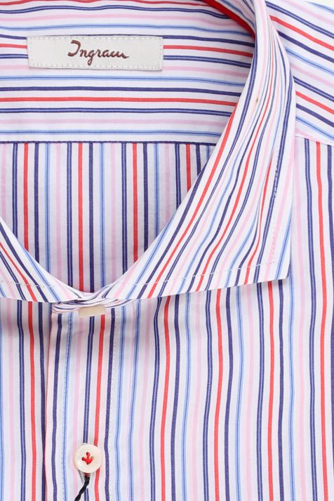 Camisa Hombre Ingram Slim Rayas 100% algodón cuello Francés Manga larga