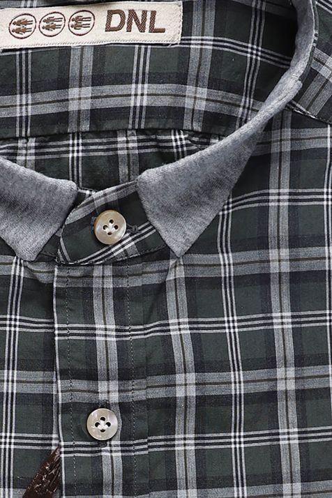 Camisa Hombre DNL Slim Cuadros 100% algodón cuello Italiano Manga larga