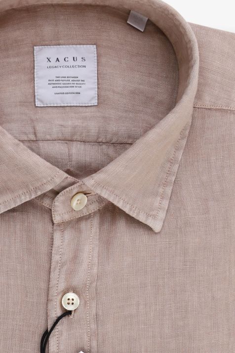 Men's Shirt Xacus Regular Plain 100% linen collar Italian Long sleeve