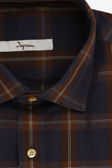 Chemise Homme Ingram Classic Carreaux 100% coton col Italien Manche longue