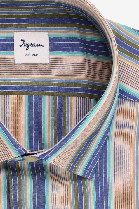 Camisa Hombre Ingram Regular Rayas 100% algodón cuello Francés Manga larga