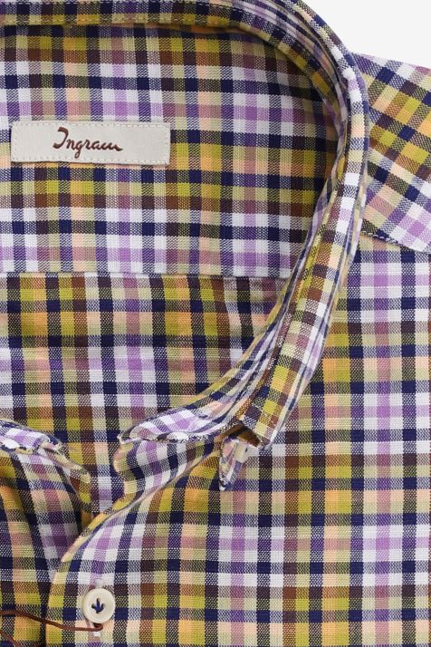 Men's Shirt Ingram Regular Check 100% cotton collar Button down Long sleeve