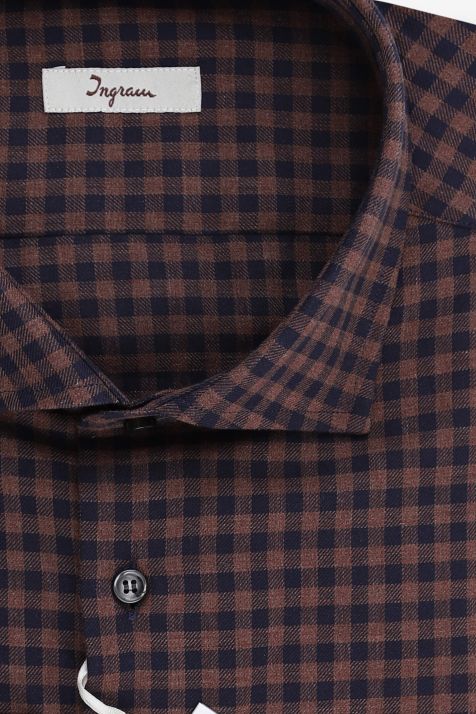 Chemise Homme Ingram Regular Carreaux 100% coton col Italien Manche longue