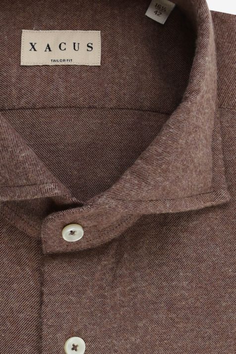 Men's Shirt Xacus Regular Plain 95% cotton 5% cashmere collar French Long sleeve