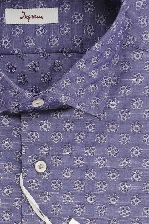 Chemise Homme Ingram Slim Motifs 100% coton col Italien Manche longue