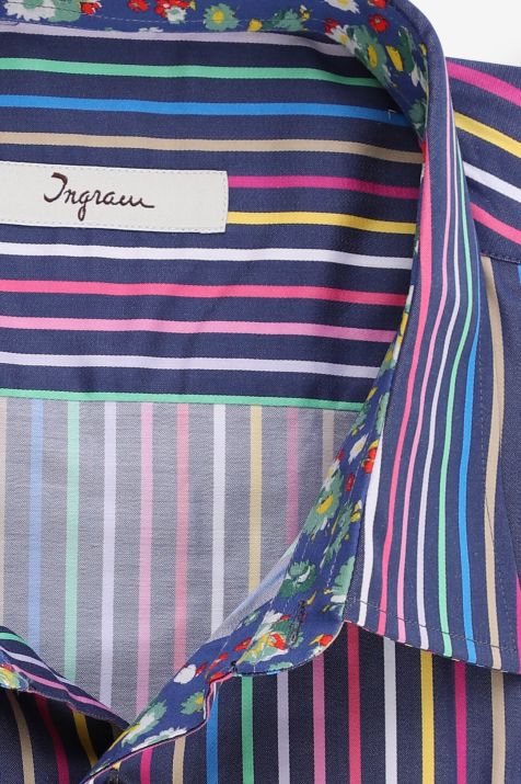 Camisa Hombre Ingram Classic Rayas 100% algodón cuello Italiano Manga larga