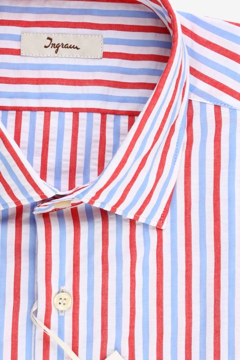 Camisa Hombre Ingram Slim Rayas 100% algodón cuello Francés Manga larga