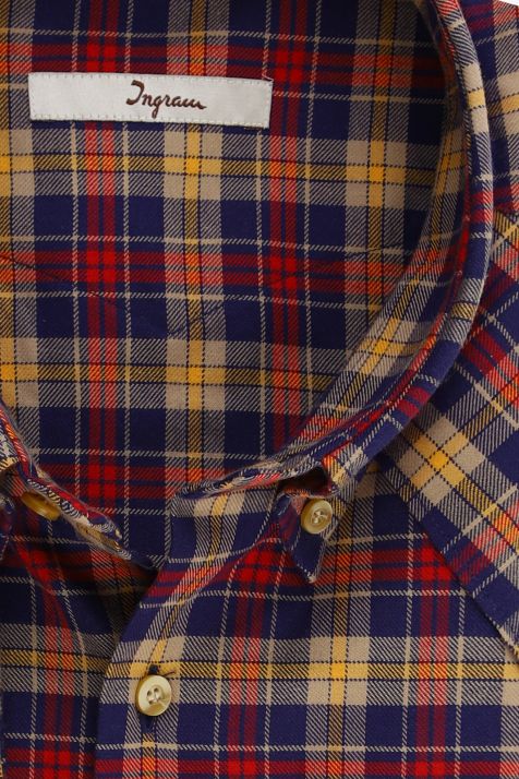 Men's Shirt Ingram Slim Check 100% cotton collar Button down Long sleeve