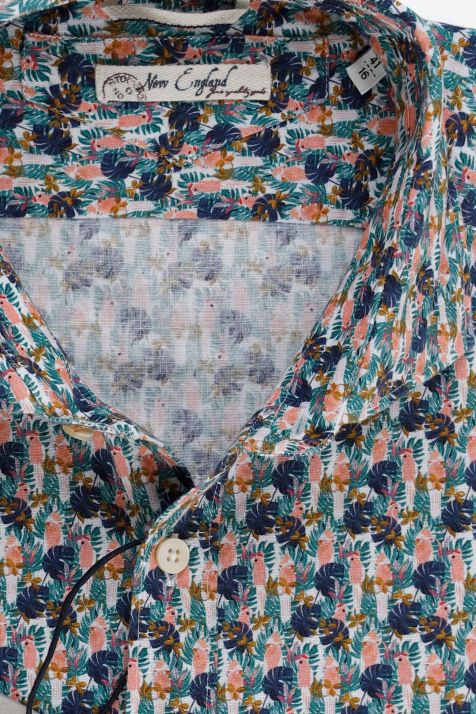 Men's Shirt New England Regular Patterned 40% linen 60% cotton collar French Long sleeve