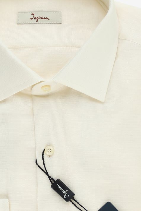 Hemd Herren Ingram Slim Einfarbig 71% Baumwolle, 29% Leinen kragen Französisch Lange Ärmel
