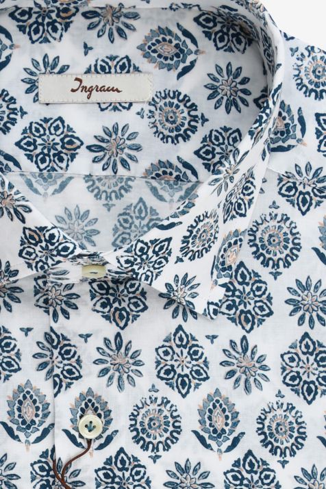 Camisa Hombre Ingram Regular Estampada 100% algodón cuello Francés Manga larga