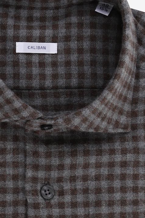 Camisa Hombre Caliban Regular Cuadros 100% algodón cuello Francés Manga larga