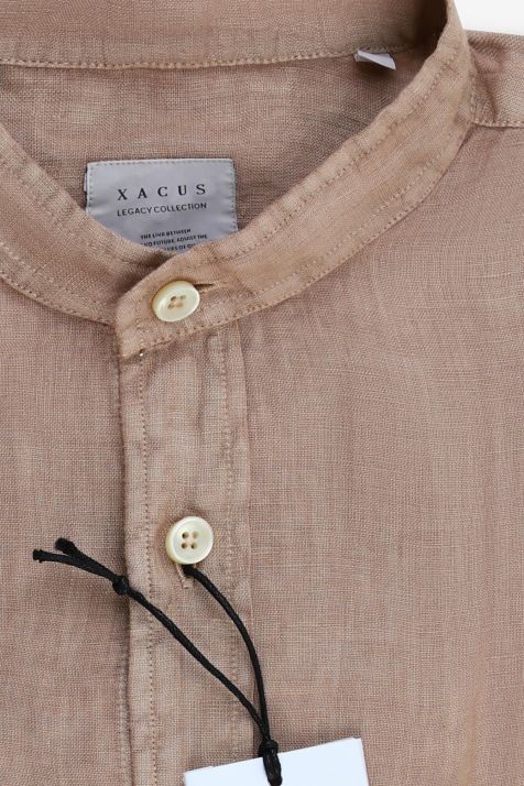 Camisa Hombre Xacus Regular Lisa 100% lino cuello Mao Manga larga
