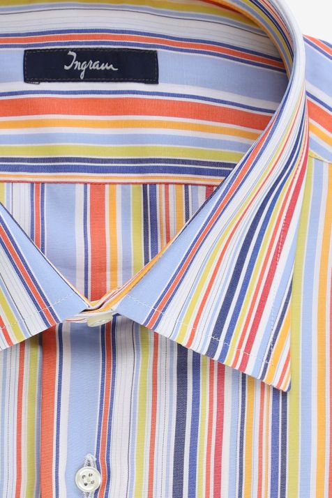 Camisa Hombre Ingram Slim Rayas 100% algodón cuello Italiano Manga larga
