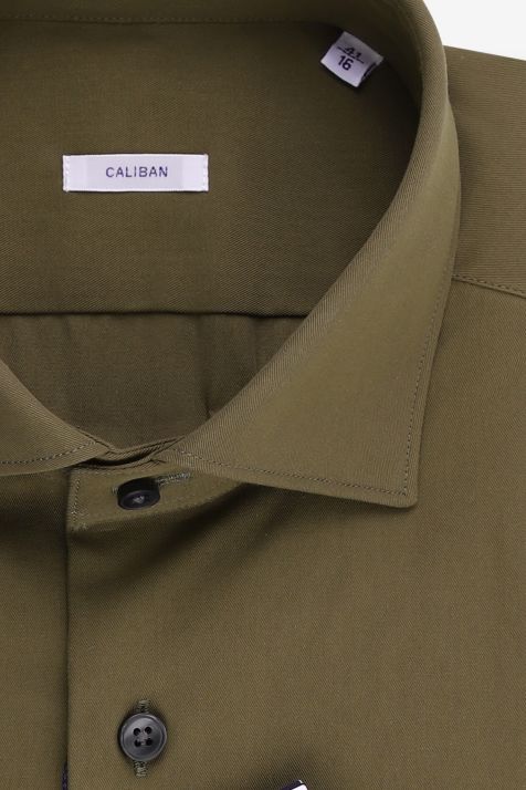 Camisa Hombre Caliban Regular Lisa 100% algodón cuello Francés Manga larga