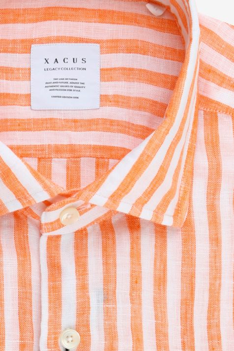 Men's Shirt Xacus Regular Stripe 100% linen collar French Long sleeve