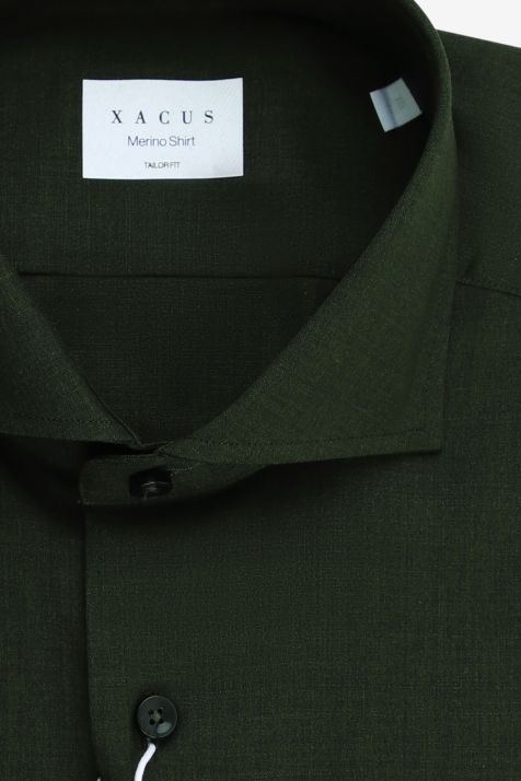 Men's Shirt Xacus Regular Plain 100% merinos wool collar French Long sleeve