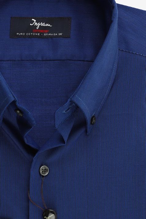Hemd Herren Ingram Slim Bügelfreie Halb Unifarben 100% Baumwolle kragen Button-Down Lange Ärmel