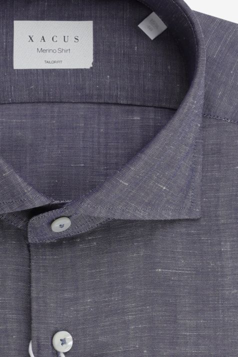 Men's Shirt Xacus Regular Plain 75% virgin wool 25% linen collar French Long sleeve